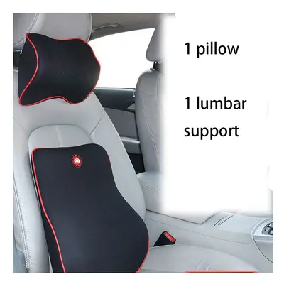 (Black Red Set(2x)) Breathable Car Seat Headrest Neck Pillow Auto Car Seat Pillow Memory Foam