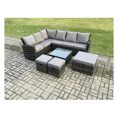 Fimous Rattan Garden Furniture Set Outdoor Lounge Corner Sofa Set With Square Coffee Table Foots