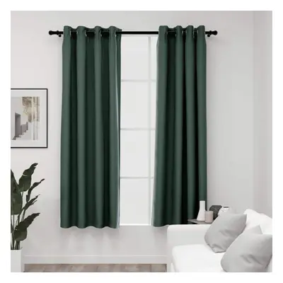 vidaXL 2x Linen-Look Blackout Curtains with Grommets Green Window Covering