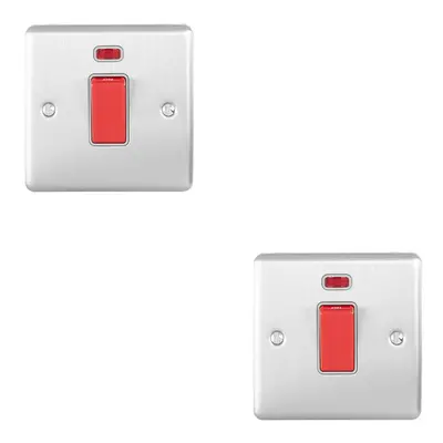 2 PACK 45A DP Oven Switch & Neon Appliance Light SATIN STEEL & Grey Trim