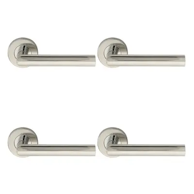 4x PAIR Straight Mitred Bar Handle on Round Rose Concealed Fix Polished Steel