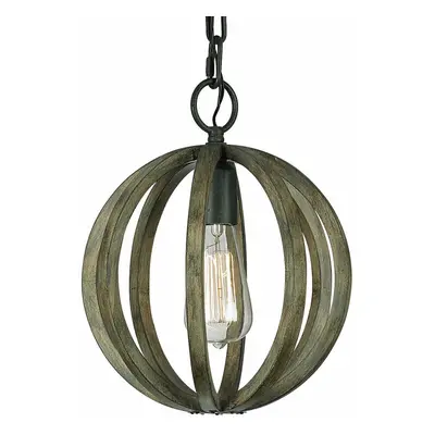 1 Bulb Ceiling Light Fitting Weather Oak Wood Antique Forged Iron LED E27 60W