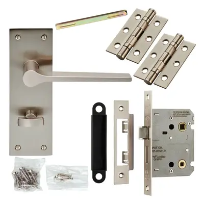 Door Handle & Bathroom Lock Pack Satin Nickel Low Profile Straight Backplate