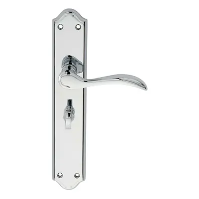 PAIR Curved Handle on Long Bathroom Backplate x 45mm Polished Chrome