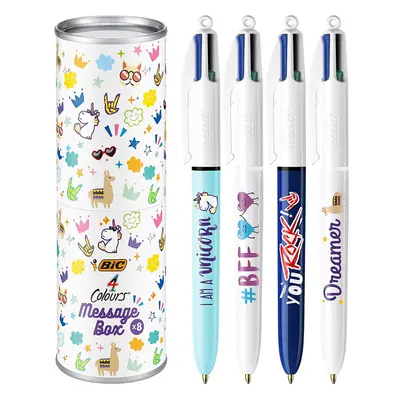 BIC Colours Message Box - Ball Pens Medium Point (1.0 mm) - Assorted Messages, Metal Gift Box of