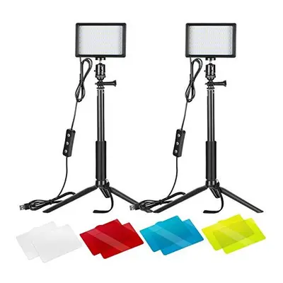 Dimmable 5600K USB LED Video Light with Pro Adjustable Tripod Stand and Color Filters 2Pack for 