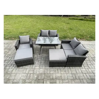 Fimous Garden Dining Set Wicker PE Rattan Outdoor Furniture Sofa with Rectangular Dining Table D