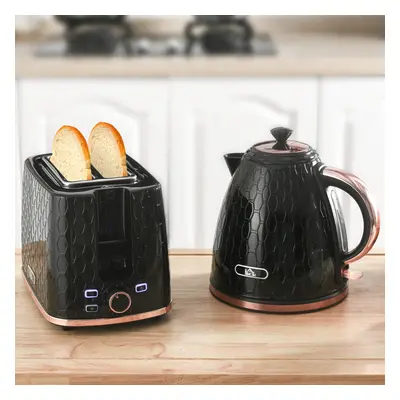 (Black) HOMCOM Kettle and Toaster Set 1.7L Fast Boil Kettle & Slice Toaster Set