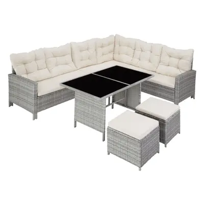 (light grey) Corner Sofa Garden Furniture Table and Chairs Rattan Set Outdoor Metal Bistro