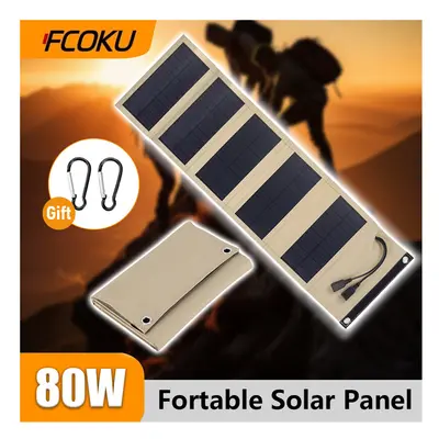 (80w Black) 80W Portable Foldable Solar Panel with USB 5V Waterproof Solar Panel for Cell Phone 