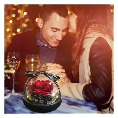 Preserved Forever Gift for Valentines Day Christmas,Eternal Rose in a Glass Dome with LED Light 