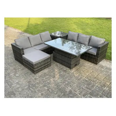 Fimous Seater Outdoor Rattan Sofa Adjustable Rising Dining Table