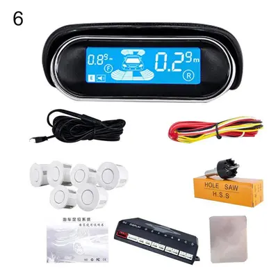 (white, 6-Probe) 2/4/6/8 Parking Sensors Car Auto Reversing Radar Lcd Display Back Side Monitor 