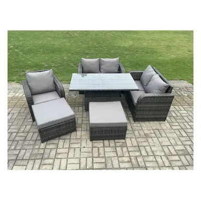 Fimous Seater Rattan Furniture Garden Dining Set Outdoor Height Adjustable Rising lifting Table 