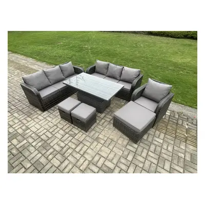 Fimous Outdoor Rattan Garden Furniture Sets Height Adjustable Rising lifting Dining Table Sofa S