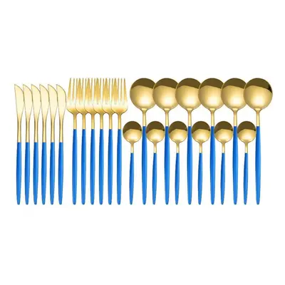 (blue,gold) Gold Cutlery Set Piece Tableware Sets Of Dishes Knifes Spoons Forks Set Stainless St