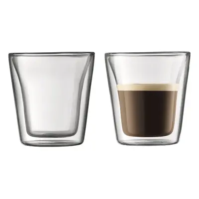 BODUM Canteen Double Wall Glass Set, Mouth Blown Borosilicate Glass - 0.1 L, Transparent, Pack o