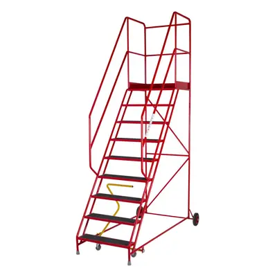 9 Tread HEAVY DUTY Mobile Warehouse Stairs Anti Slip Steps 3.03m Safety Ladder