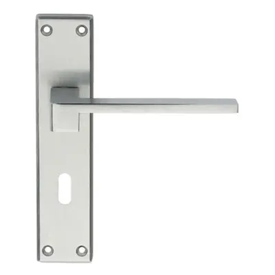 PAIR Flat Straight Lever on Lock Backplate Handle x 40mm Satin Chrome