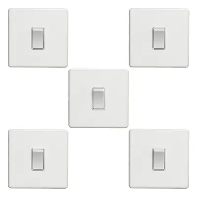 5 PACK Gang Single Light Switch SCREWLESS MATT WHITE Way 10A Slim Rocker