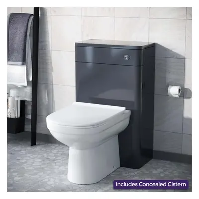 Modern 500mm Back To Wall WC with Toilet and Cistern Unit Gloss Grey | Afern