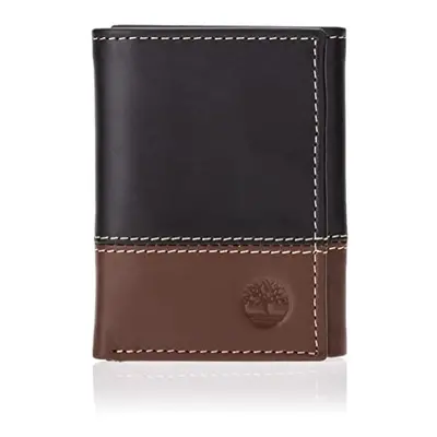 Timberland Men's Leather Trifold Wallet with Id Window Tri-Fold, Black/Brown (Hunter), One Size