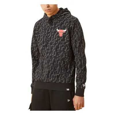 (M, Grey) New Era Mens Chicago Bulls NBA Leopard Print Sweatshirt Hoodie - Grey