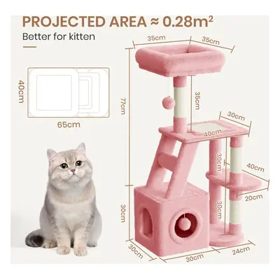 (Pink) 107cm Cat Tree Four-Layer Soft Plush Cat Tower With Scratch Post Top Perch