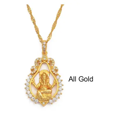 (45cm Thin Chain) Hinduism Indian Religious Ganesha Pendant Necklaces For Women Girls Gold Color