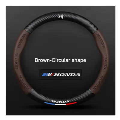 (Round Brown(38cm)) 3D Embossing Carbon fiber leather Car steering wheel cover For HONDA Accord