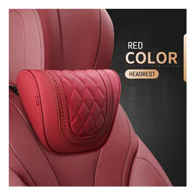 (Neck-Red) Car Neck Pillow And Waist Pad Napa leather Car Seat Rest Cushion Headrest