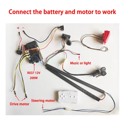 (12V RX37 B) DIY 200W wire harness for children's electric car with switch and remote control re