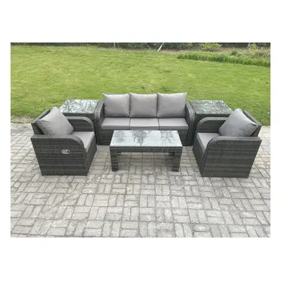 Fimous Wicker PE Rattan Garden Furniture Set Outdoor Lounge Sofa Set with Reclining Chair Coffee