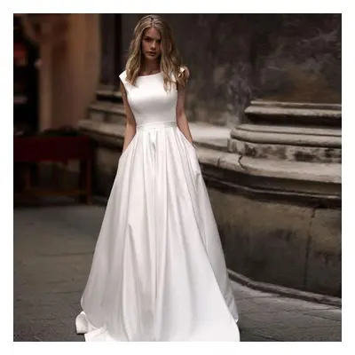 (ivory,white, M) Light Ivory Satin Long Pleat Illusion Elegant Women Bride To Be Gown Wedding Pa