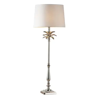 Table Lamp Polished Nickel & Natural Linen 60W E27 Base & Shade e10388