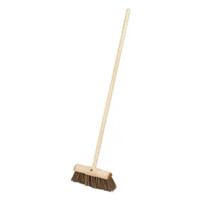 Heavy Duty Hard Bristle Broom Stick - 325mm Saddle Back Brush Head Wooden Handle