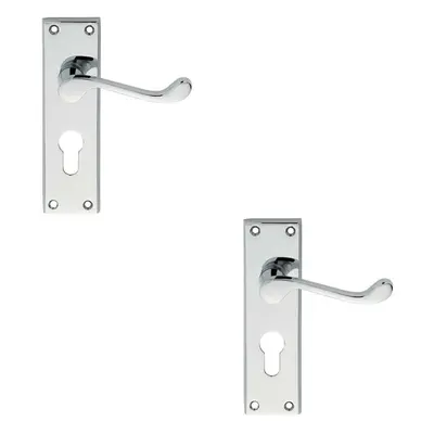 2x PAIR Victorian Scroll Lever on Euro Lock Backplate x 43mm Polished Chrome