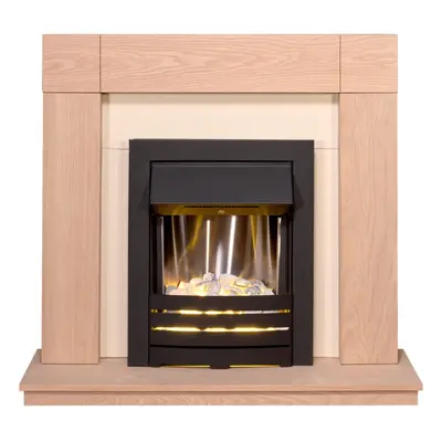 Adam Malmo in Oak & Black/Cream with Helios Electric Fire in Black, Inch