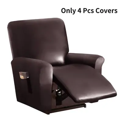 (Brown) Recliner Chair Slip Covers Pu Leather Waterproof Stretch Recliner Cover Washable