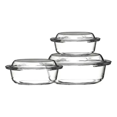 Set Of Clear Tempered Glass Casserole Dishes Cooking Kitchen With Lid Bakeware