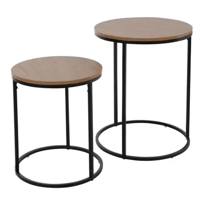 H&S Collection Side Table Set Piece with Wood Top Natural and Black Table