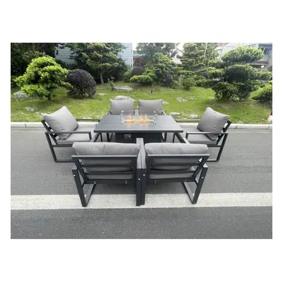 Fimous Aluminum Top Seat Garden Furniture Dining Set Gas Fire Pit Table And Chairs Burner Heater