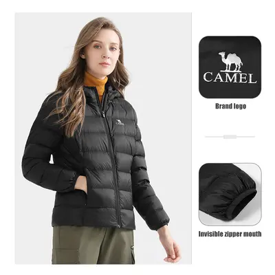 (Black-F, L) GOLDEN CAMEL Jacket for Women and Men Waterproof Outdoor Warm Duck Down Jacket Hood