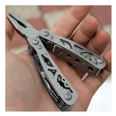 (Silver) Stainless Steel Folding Pliers Outdoors Mini Clamp Cable Stripper Fold Crimper Wire Cut