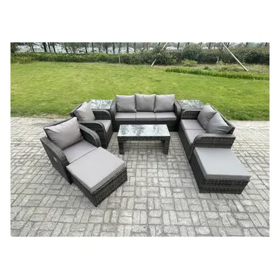 Fimous Outdoor Rattan Garden Furniture Set Rattan Lounge Sofa Set with Rectangular Coffee Table 