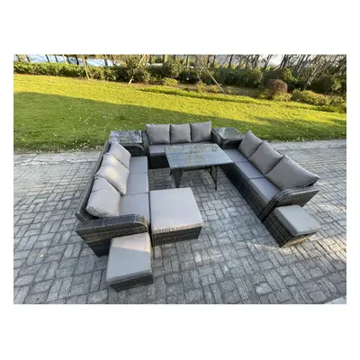 Fimous Rattan Garden Furniture Set Seater Patio Outdoor Lounge Sofa Set with Side Tables Rectang