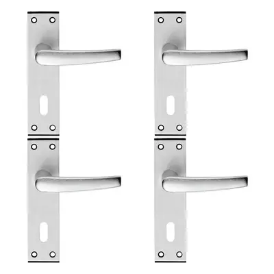 4x PAIR Straight Lever on Lock Backplate Door Handle x 38mm Satin Aluminium