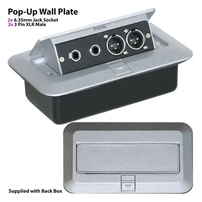 PRO Gang Pop Up Wall Floor Plate & Back Box 2x 6.35mm & Dual XLR Male Outlet