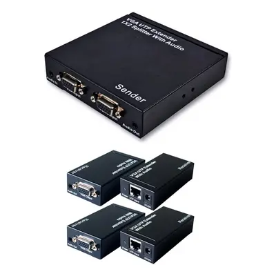 2 Port Way VGA & Audio Over Single CAT5e CAT6 Splitter PC Distribution Extender