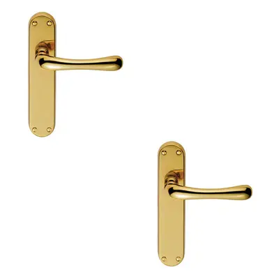 2x PAIR Smooth Rounded Lever on Shaped Latch Backplate x 42mm Polished Brass